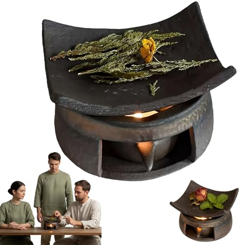 Ceramic Aromatherapy Stove Essential Oil, Cedar and Zen Aromatherapy Burner, Handmade Zen Incense Burner Kit, Tea Light Candle Holders Teapot Warmer for Home Office Meditation,Fragrance, Relaxation