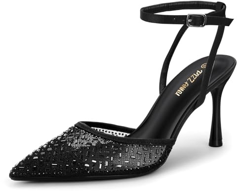 PIZZ ANNU High Heels for Women Diamante Stiletto Heel Sexy Ladies Sandals Pointed Toe Ankle Strap Wedding Shoes for Bride Prom Party