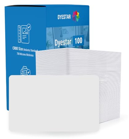 Dyestar Blank Plastic Cards for ID Printing, Compatible with All Plastic Card Printers - Pack of 100