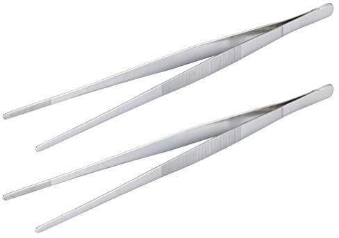 BESTONZON 2 Stücke Küchenpinzette Kochpinzette aus Rostfreiem Edelstahl, Pinzette Grillpinzette Grillzange zum Kochen, Backen,Grill Outdoor Party, 30cm