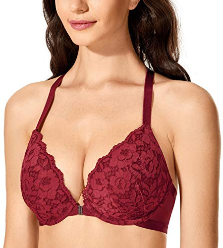 DOBREVA Front Fastening Push Up Bra Underwire Cerise 32A