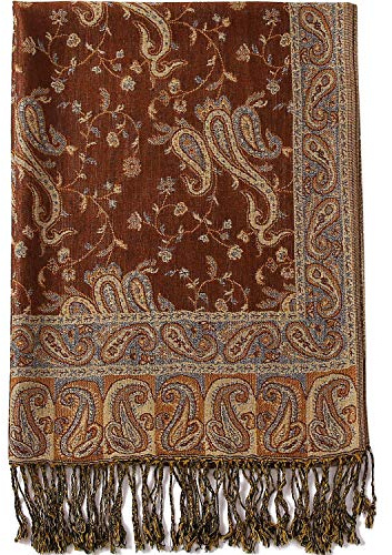 Bufanda de seda con estampado de flores de cachemira, pashmina, reversible, cómoda, con flecos
