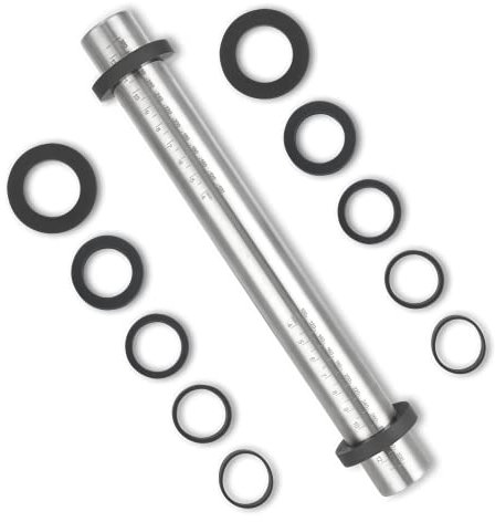 Super Kitchen Rouleau à Pâtisserie Antiadhésif Ajustable en Acier Inoxydable, avec Anneaux Amovibles, Anneau en Silicone Réglable 5 Tailles, pour Pizza, Pâte, Biscuit, Fondant (35cmx3.8cm, Argent)