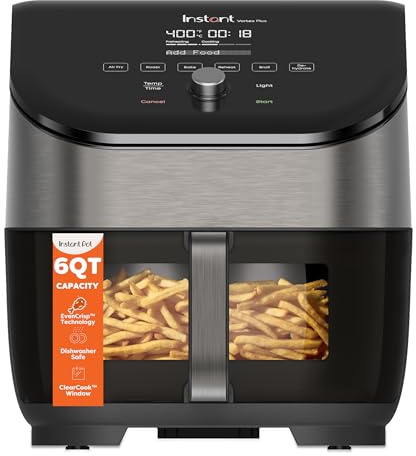 Instant Pot Vortex Plus 6QT Air Fryer with Odor Erase Technology,6-in-1 Functions that Crisps,Roasts, Broils,Dehydrates, Bakes & Reheats, 100+In-App Recipes, from the Makers of Instant Pot,1700W,Black