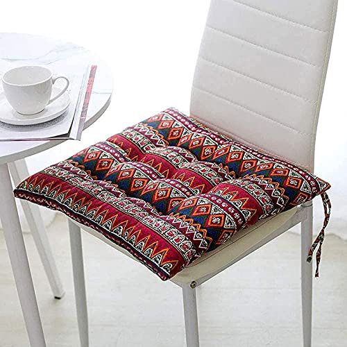 SRHMYJJ Square Chair Cushion with Ties,Set of 4,Retro Thick Seat Pads,Soft Desk Seat Pads Armchair Cushion for Kitchen Dining Garden Office,Washable