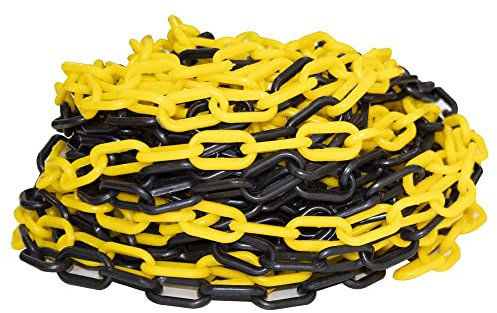 High Visibility 6MM Plastic Chain - Yellow and Black | 25 Meter Plastic Chain Roll for Traffic Control and Parking Space Management