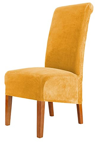 CMAKER Housses de chaise de salle à manger en velours, grande housse extensible, housses de chaise à dossier haut en élasthanne élastique lavables et amovibles, protecteur de chaise XL, lot de 6, or