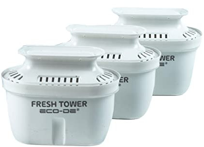 ECODE® 3 Filtros para Fresh Tower, Recambios de Filtro para Jarra de Agua Compatible con Todas las Marcas de Jarras, 100L de filtrado, Sin BPA, Filtro Purificador con Carbon Activo