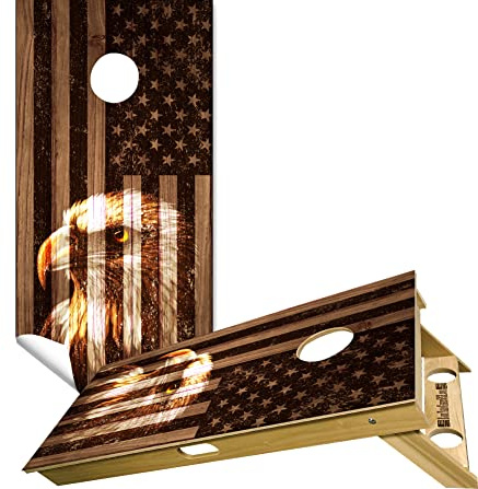 Beerpongtoss Cornhole Board Wraps, Cornhole Decals and Wraps for Boards (Set of 2), Cornhole Skins for Boards, Cornhole Board Covers (Eagle Engraved Wood)