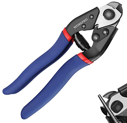 WORKPRO Drahtseilschneider Drahtschneider 190mm, Drahtseilschere Kabelschneider, Chrom-Vanadium-Stahl, Schneiden für Drahtseil Edelstahl Seil Fahrrad Bremshebel Kabel Reparatur