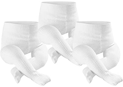 Petrass Baby Girls Cable Knitted Tights Infant Full-Footed Seamless Cotton Tights New-born Girls Seamless Leggings (Off-white 3 pack, 0-3 Months)