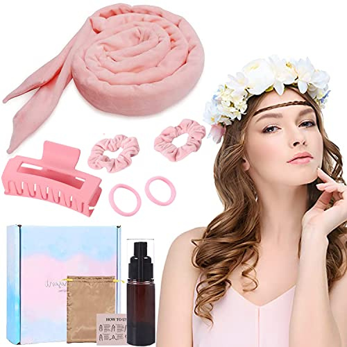 Bigoudis sans chaleur - Antidérapants - Pour cheveux longs et moyens - Pour la nuit - Avec bandeau - Grandes boucles - Pour cheveux longs et moyens - Rose