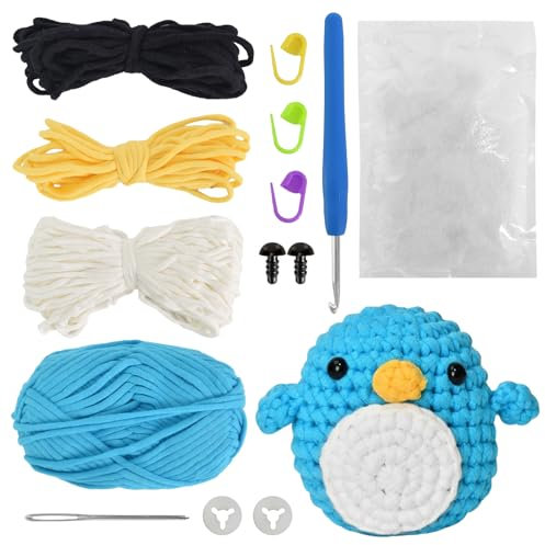 Häkelpaket für Anfänger, Strickset mit Häkelnadeln Süßes Pinguin, DIY-Handwerk für Erwachsene und Kinder, Häckeln Stricken für Anfänger Set mit Häkelnadeln Garn, mit Schritt-für-Schritt-Videos