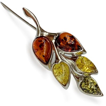 Broche de ámbar en plata de ley 925, tamaño 4,0 x 1,8 cm, ámbar báltico auténtico; el regalo perfecto, 4.0 cm, Plata esterlina Ámbar Plata de, Ámbar
