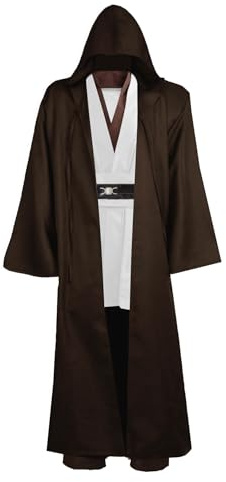 Bichingda Costume per adulti, costume a tunica, mantello da cavaliere, cappotto con cappuccio nero, gilet, camicia, pantaloni, vestito per Halloween