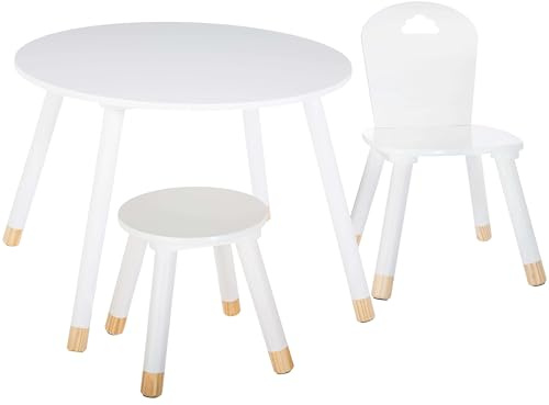 Miroytengo Pack Infantil Mesa + Silla + Taburete Douceur Dormitorio Infantil Melamina Color Blanco