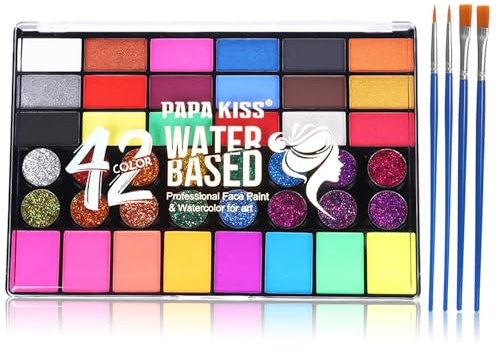 Face Painting Kit,42 Colours Face Paints Include Glitter Face Paint,UV Paint,Matte & Shimmer - Washable Pride Face Paint For Festival, Party Halloween (42 colors)