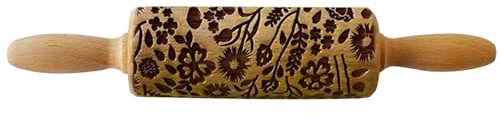 Embossed Rolling Pin for Baking, Wooden Decorative Embossing Cookie Roller for Kitchen(Type A02)