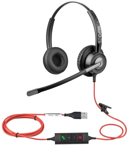 USB Headset with ENC Dual Noise Cancelling Microphone for Laptop PC, Stereo Wired Computer Headphone with Teams Call Button for Teams Zoom Skype Online Meeting Home Office Call Center Business Course