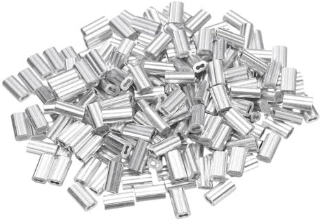 sourcing map 200Pcs Aluminum Crimping Loop Sleeve for 1/32 Diameter Wire Rope, Double Ferrule Aluminum Wire Rope Sleeve for Cable Line End