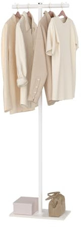 GUOHNHE Garderobenständer mit Rock Slab Base, T-förmige Metall Freistehend Kleiderständer für Kleidung, Modern Kleiderbügel Stand, für Entryway, Wohnzimmer, Schlafzimmer, 175 cm, Weiß, GYJ011W