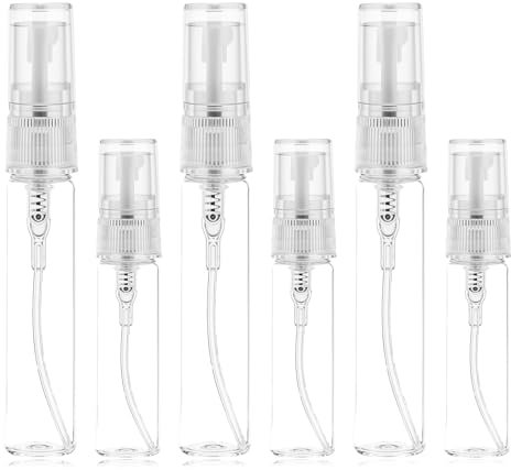 6 PCS Mini Glass Spray Bottle, 5ml 10ml Spray Refillable Empty Bottle Small Fine Mist Glass Empty Sample Containers Perfume Clear Portable Travel Bottles Atomizer Sprayer for Perfume Essential Oil