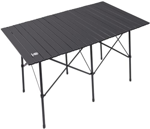 EVER ADVANCED Mesa de Camping Plegable con Tablero de Aluminio 116 x 74 cm para 4-6 Personas, Capacidad Carga de 50 kg, Mesa Plegable con Bolsa de Transporte para Camping, Picnic, jardín