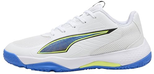 PUMA Accelerate JR 4 Game on Chaussures de Handball, Blanc-rougeâtre Ultra Bleu, Pointure 45, Puma Blanc Brillant Rouge Ultra Bleu, 33 EU