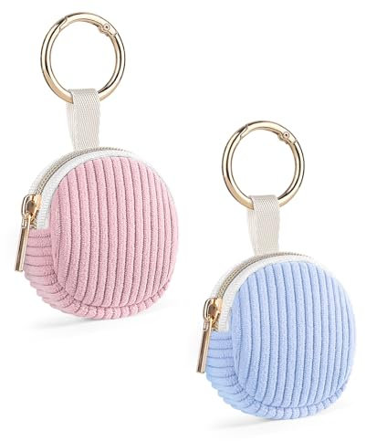 2 Mini Portagioie Donna da Viaggio in Velluto a Coste Borsa per Porta Gioielli Anelli PortaOrecchini Catene Collane Organizer Portaorecchini per Ragazza Amica Compleanno 5,6*5,9*2,1 cm (Blu& Rosa)