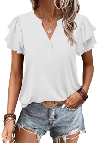 Cuptacc Dam Toppar Eleganta Blusar för Kvinnor Storbritannien T-shirt Dam V-ringning Sommar Topp Dam Kläder Affärs Outfit, Vitt, 3XL