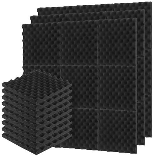 QWORK® 36 Piezas Paneles de Espuma Acústica - 30 x 30 x 3 cm - Cuñas Insonorizantes Ignífugas para Estudios - Tratamiento Acústico Negro