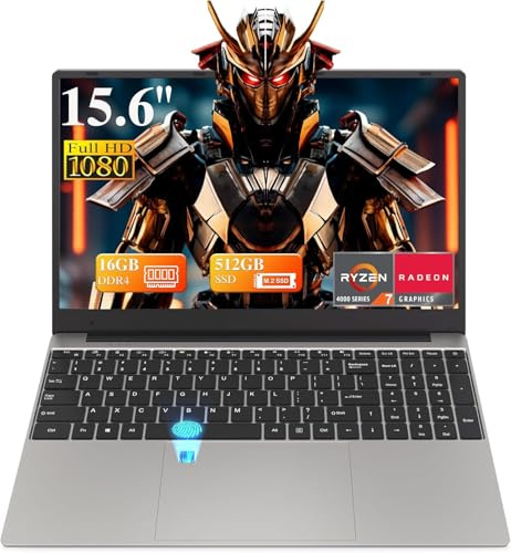 PINSTONE 15,6 Ordinateur Portable 16Go DDR4 512Go SSD, PC Portátil Ryzen 7 4800H CPU, Portable Laptop Computer avec écran FHD 1080P, WiFi5, Bluetooth5.0, USB3.0, Webcam, Touch ID