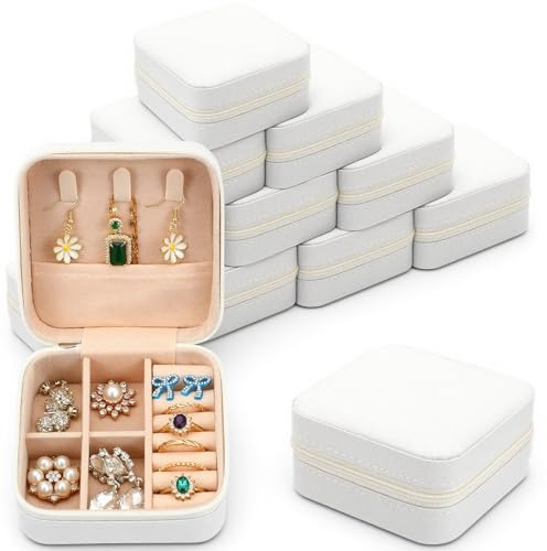 Ckhoid 12 Pcs Travel Jewelry Case Bridesmaid Gift Boxes Bulk, Small Jewelry Box Mini Jewelry Organizer PU Leather Portable Earring Storage Box for Women Girls Wedding Bridesmaid Proposal Gifts