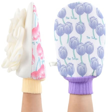 Set 2 Guanto Esfoliante Corpo 2-in-1 Spugna a Doppia Faccia Doccia Guanto di Crine in Luffa Naturale per Pulizia Pori Viso E Corpo Spugna Luffa Corpo per Uomo e Donna