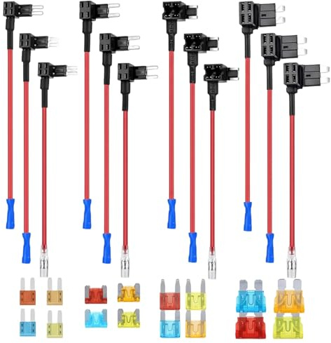 Menibeuty 12 Piezas Robacorrientes Fusible Coche, Kit Portafusibles 12V Ladrón de Electricidad con 16 Fusibles Cuchilla (5/10/15/20A) - Standard, Mini, Micro, Micro2 - Para Dash Cam, GPS, LED