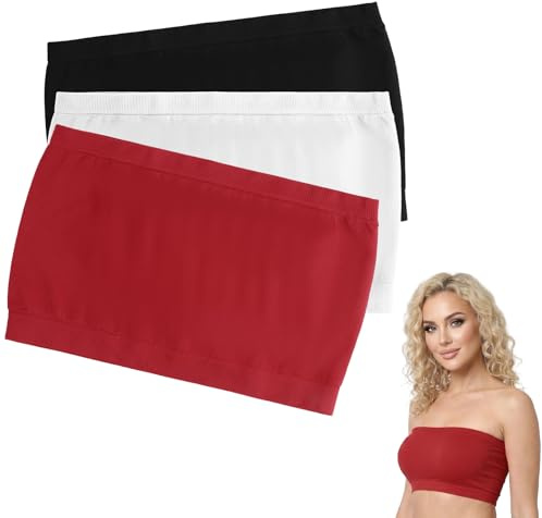 Lot de 3 hauts tube sans bretelles pour femme – Haut bandeau non rembourré pour le sport | Cache-col taille unique pour décolleté bas