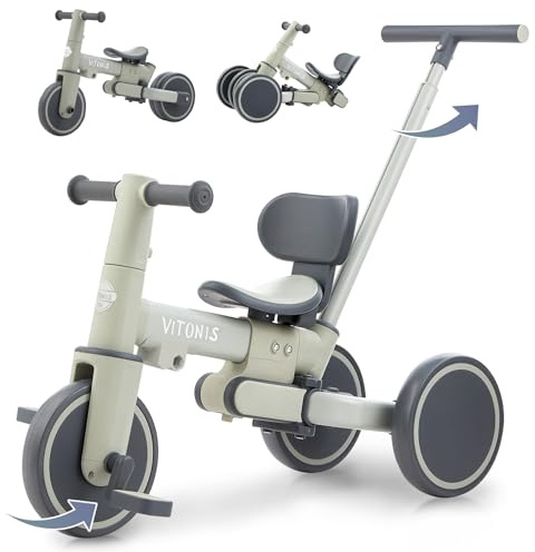 Tricycle bébé évolutif 5 en 1, Vélos pour Enfants de 1 à 3 Ans avec Barre de poussée pour Les Enfants，Cadeaux et Jouets pour garçons et Filles (Vert)