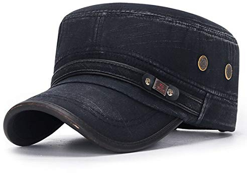 QICHEN tvättad platt topp armékeps vintage militärstil basebollkeps vandring sport keps, svart, 55-60