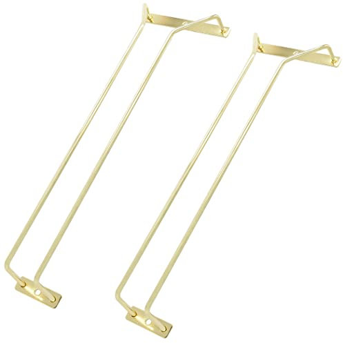 zoohot 35.5cm Wine Glass Rack - Under Cabinet Stemware Wine Glass Holder Glasses Storage Hanger Stainless Steel Organizer for Bar Kitchen, Gold Finish (1 Rows, 2 Pack)