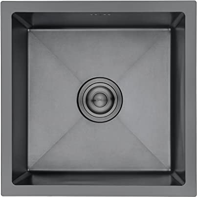Ibergrif M84040B, Evier Cuisine 1 Bac 40 x 40 cm, Inox avec Filtre de Vidange, Evier sous Plan ou à Poser, Noir