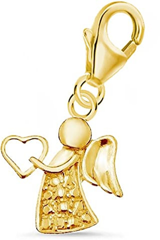 Goldene Hufeisen Schutzengel Karabiner Charm Anhänger für Bettelarmband 925 Sterling-Silber Vergoldet