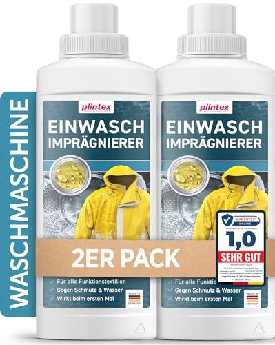 PLINTEX® Einwaschimprägnierung 2x580ml für Outdoorbekleidung und Funktionskleidung ohne Baumwollanteil - Imprägnierung Waschmaschine - Softshell, Gore-tex, Skibekleidung, Motorradbekleidung