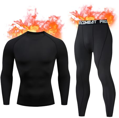 Zhiaek Ropa Termica Hombre Frio Conjunto Interior Termico Transpirable Camiseta Manga Larga y Pantalon Invierno para Esqui Moto Trekking