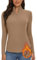 WOWENY Damen Thermo Langarmshirt 1/4 Reißverschluss Fleece Gefüttert Oberteil Stehkragen Pullover Half Zip Sweatshirt Warm Langarm Tops[Khaki,L]
