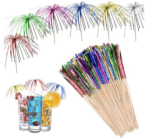 MaoNativey 100 Pz Fuochi D'artificio Cocktail Decorativi, Stecchini da Cocktail, Stuzzicadenti Fuoco D'artificio Bastone Decorativi Cocktail Decorativi per Cake Topper
