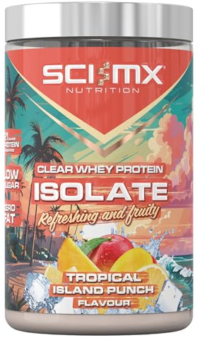 SCI-MX Clear Whey Isolate Protein - Tropical Flavour - Lean Formula for Muscle Growth & Maintenance • Zero Fat • Low Sugar • Non-GMO • 400g • 21g Protein per Serving