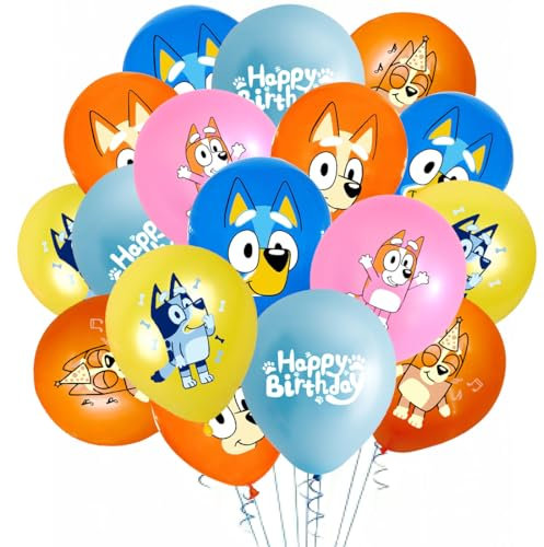 42 Stück Latexballons, Bluy Luftballons, Hundemuster Ballondekoration, Bluy Geburtstagsdeko, Geeignet für Kindergeburtstag, Babyparty, Abschlussfeier, Themenparty