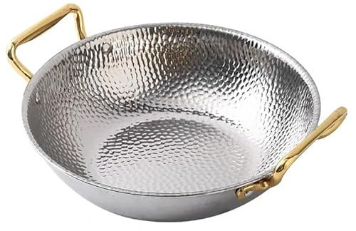 ZYHNNKL 304 Edelstahl Doppelgriff kreisförmiger Essteller, spanisches Meeresfrüchte-Hummertablett, kommerzieller gekochter Fischtopf, universeller Induktionsherd,Silber,24cm