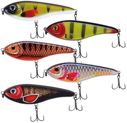 ELBFANG Jerkbait Set - Jerkbait Hecht Köder - Jerk Wobbler - Inklusive Kunstköder-Box (5 Stück/Box / 90mm / 21g)