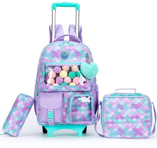 HTgroce 3PCS Mochila Multibolsillo Niña Con Mochilas Escolares Sirena, Mochila con Fiambrera y estuche